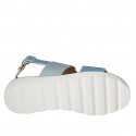 Woman's sandal in sky blue and light blue laminated leather wedge heel 3 - Available sizes:  44