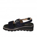 Sandalo da donna in camoscio blu con accessorio zeppa 4 - Misure disponibili: 42, 43