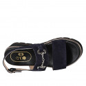 Woman's sandal in blue suede with accessory wedge heel 4 - Available sizes:  42, 43