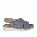 Sandale pour femmes en cuir imprimé bleu clair talon compensé 3 - Pointures disponibles:  42