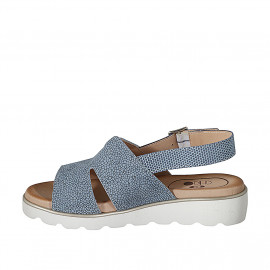 Sandalo da donna in pelle stampata azzurra zeppa 3 - Misure disponibili: 42 2