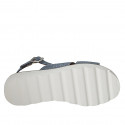 Woman's sandal in light blue printed leather wedge heel 3 - Available sizes:  42