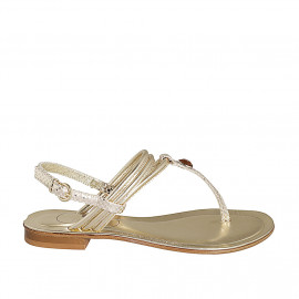 Sandalo infradito da donna in pelle stampata laminata platino con strass tacco 1 - Misure disponibili: 43