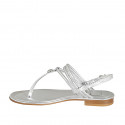 Woman's thong sandal in silver laminated printed leather with rhinestones heel 1 - Available sizes:  42, 43