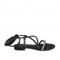 Woman's gladiator sandal with rhinestones in black leather heel 1 - Available sizes:  34