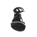 Sandale spartiates à lacets avec strass pour femmes en cuir noir talon 1 - Pointures disponibles:  34