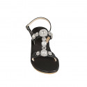Sandale pour femmes avec strass de cristal en forme de fleurs en cuir noir talon 6 - Pointures disponibles:  42, 43, 44, 45, 46
