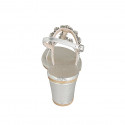 Woman's sandal  with crystal flowers-shaped rhinestones in laminated silver leather heel 6 - Available sizes:  42