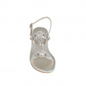 Woman's sandal  with crystal flowers-shaped rhinestones in laminated silver leather heel 6 - Available sizes:  42