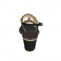 Sandalia para mujer en gamuza negra con pedreria de cristal dorada tacon 6 - Tallas disponibles:  32, 34, 42, 43, 46