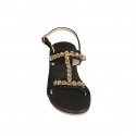 Sandale pour femmes avec strass de cristal doré en daim noir talon 6 - Pointures disponibles:  32, 34, 42, 43, 46