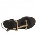 Woman's sandal with golden crystal rhinestones in black suede heel 6 - Available sizes:  32, 34, 42, 43, 46