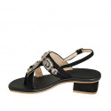 Woman's thong sandal in black suede with squared crystal rhinestones heel 4 - Available sizes:  33, 42, 45