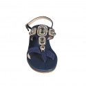 Woman's thong sandal in blue suede with squared crystal rhinestones heel 4 - Available sizes:  32, 44