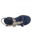 Sandale entredoigt pour femmes en daim bleu avec strass carrés en cristal talon 4 - Pointures disponibles:  32, 44
