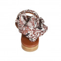 Woman's sandal in cognac brown leather with anklestrap and pattened scarf accessory heel 2 - Available sizes:  34