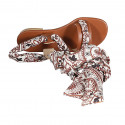 Woman's sandal in cognac brown leather with anklestrap and pattened scarf accessory heel 2 - Available sizes:  34