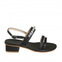 Sandalo da donna in pelle nera con strass di cristalli tacco 4 - Misure disponibili: 42, 43, 46