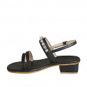 Sandalia en piel negra con pedreria de cristal para mujer tacon 4 - Tallas disponibles:  42, 43, 46