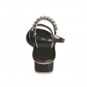 Sandalo da donna in pelle nera con strass di cristalli tacco 4 - Misure disponibili: 42, 43, 46