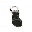 Sandalo da donna in pelle nera con strass di cristalli tacco 4 - Misure disponibili: 42, 43, 46