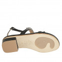 Woman's sandal in black leather with crystal rhinestones heel 4 - Available sizes:  42, 43, 46
