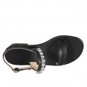 Woman's sandal in black leather with crystal rhinestones heel 4 - Available sizes:  42, 43, 46