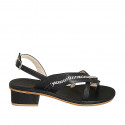 Sandalo infradito da donna in pelle nera con strass di cristalli tacco 4 - Misure disponibili: 42, 43, 44, 46