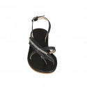 Woman's thong sandal in black leather with crystal rhinestones heel 4 - Available sizes:  42, 43, 44, 46