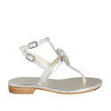 Woman's thong sandal with strap and rhinestones in silver laminated leather heel 2 - Available sizes:  42