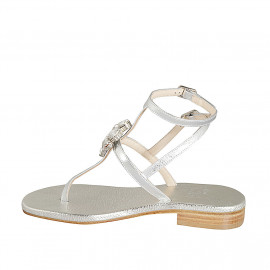 Sandalo infradito da donna con cinturino e strass in pelle laminata argento tacco 2 - Misure disponibili: 42 2