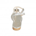 Woman's thong sandal with strap and rhinestones in silver laminated leather heel 2 - Available sizes:  42