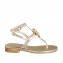 Woman's thong sandal with strap and rhinestones in platinum laminated leather heel 2 - Available sizes:  42