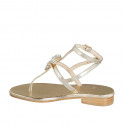 Woman's thong sandal with strap and rhinestones in platinum laminated leather heel 2 - Available sizes:  42