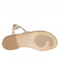 Woman's thong sandal with strap and rhinestones in platinum laminated leather heel 2 - Available sizes:  42
