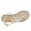 Woman's thong sandal with strap and rhinestones in platinum laminated leather heel 2 - Available sizes:  42