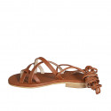 Woman's thong gladiator sandal in cognac brown leather heel 2 - Available sizes:  32