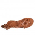 Woman's thong gladiator sandal in cognac brown leather heel 2 - Available sizes:  32