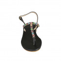 Woman's thong sandal in black leather with multicolored crystal rhinestones heel 2 - Available sizes:  42