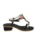 Woman's thong sandal in black suede with fruit-shaped crystal rhinestones and strap heel 4 - Available sizes:  42