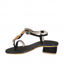 Woman's thong sandal in black suede with fruit-shaped crystal rhinestones and strap heel 4 - Available sizes:  42