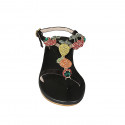 Woman's thong sandal in black suede with fruit-shaped crystal rhinestones and strap heel 4 - Available sizes:  42