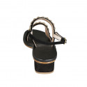 Woman's sandal with flower-shaped crystal rhinestones in black suede heel 4 - Available sizes:  32