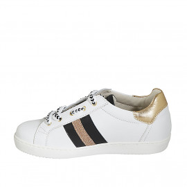 Zapato con cordones, plantilla extraible y hebillas para mujer en piel blanca, negra y laminada bronce cuña 2 - Tallas disponibles:  33 2