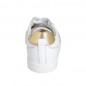 Woman's laced shoe in white and bronze laminated leather and beige suede with removable insole wedge heel 2 - Available sizes:  42