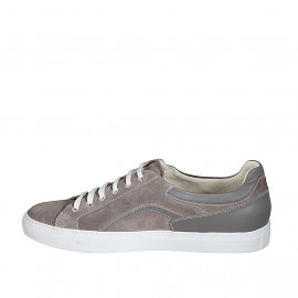 Scarpa casual stringata da uomo con cerniera e plantare estrabile in pelle e camoscio taupe - Misure disponibili: 49, 51, 53 2