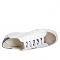 Man's laced shoe with removable insole in taupe suede and white, green and red leather - Available sizes:  36, 38, 47, 49