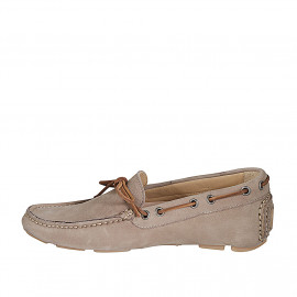 Men's car shoe with laces and removable insole in beige suede - Available sizes:  50, 53 2