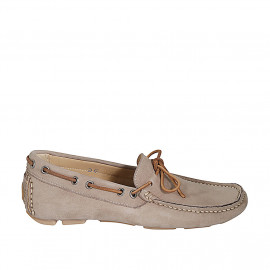 Men's car shoe with laces and removable insole in beige suede - Available sizes:  50, 53
