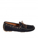 Men's car shoe with laces and removable insole in blue suede - Available sizes:  50